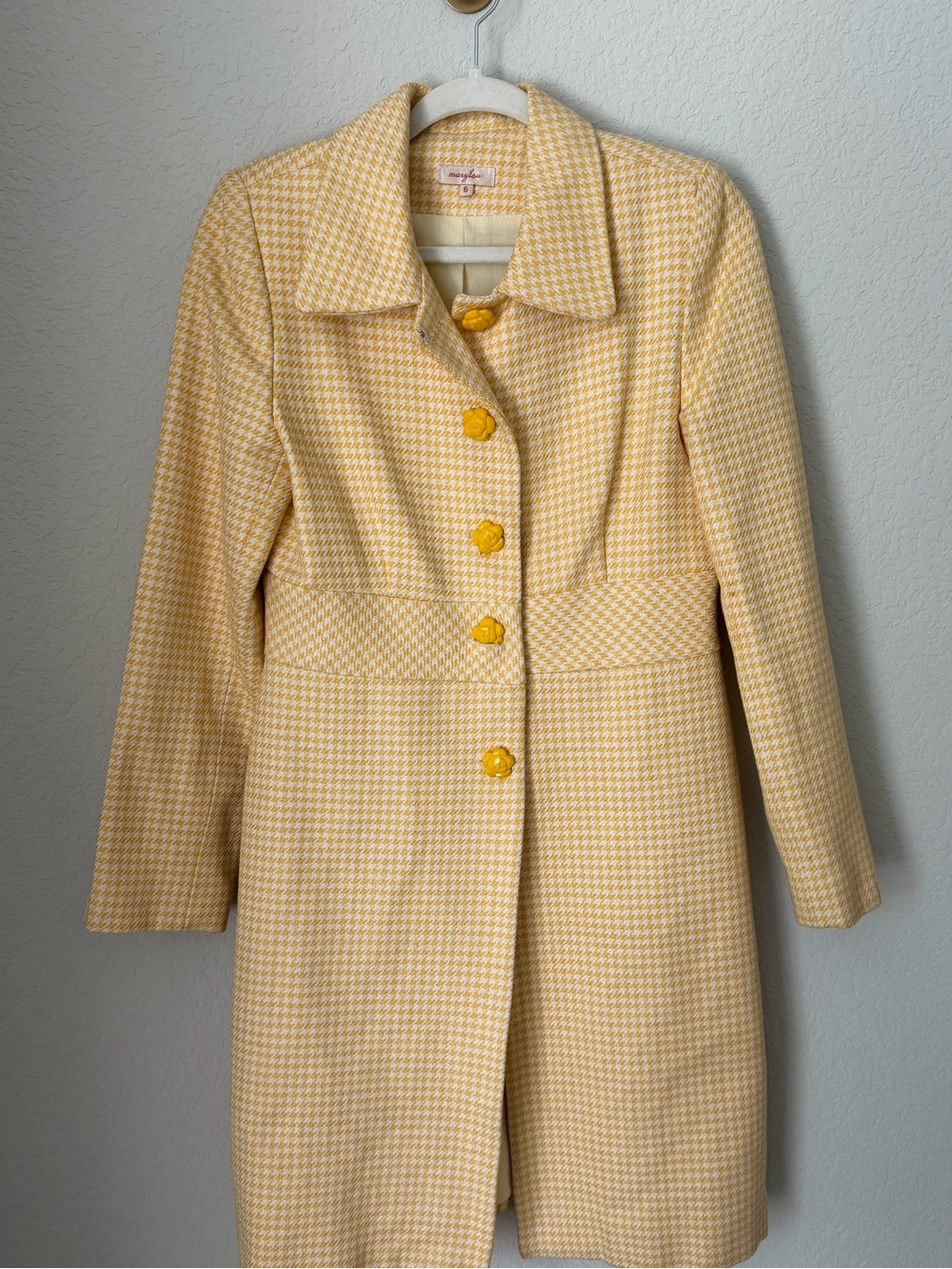Women's Yellow Houndstooth Button-Front Coat - Picture 2 of 11